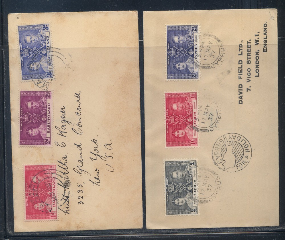 Cyprus   and  Basutoland    1937  regitered coronation covers