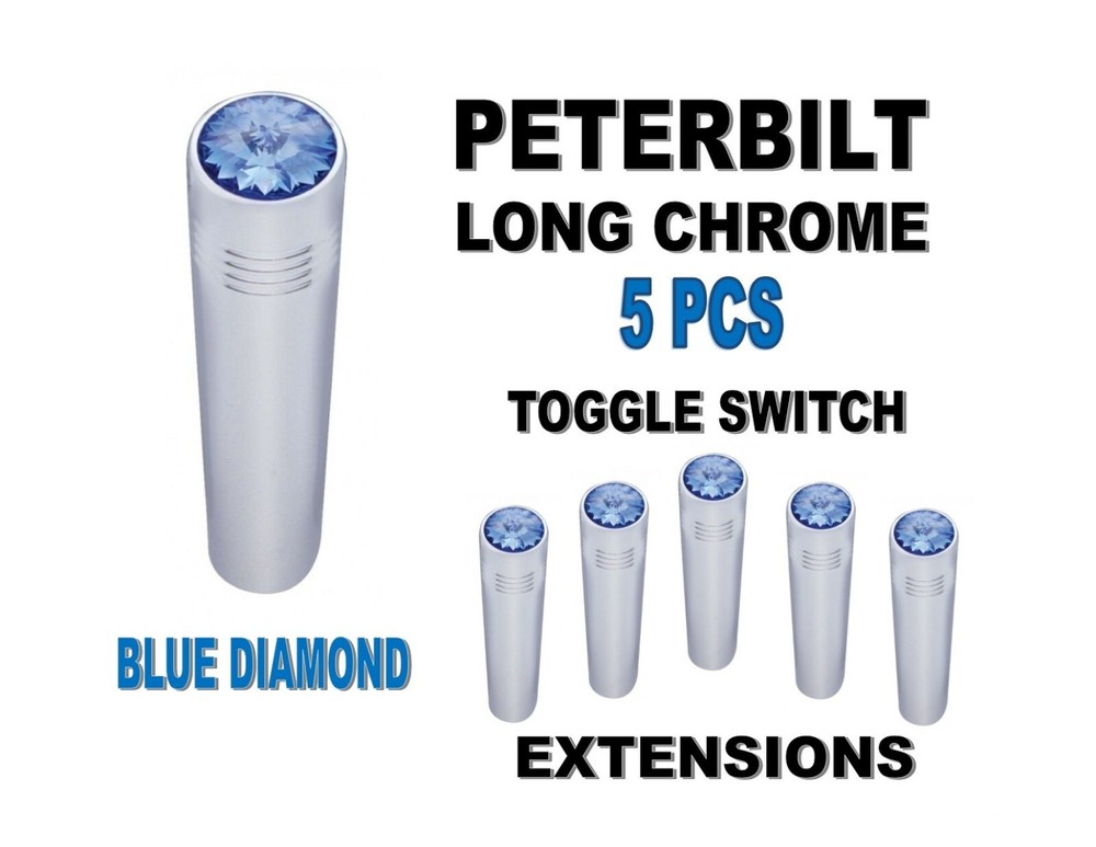 Peterbilt Long Chrome Toggle Switch Extensions - Blue set of 5