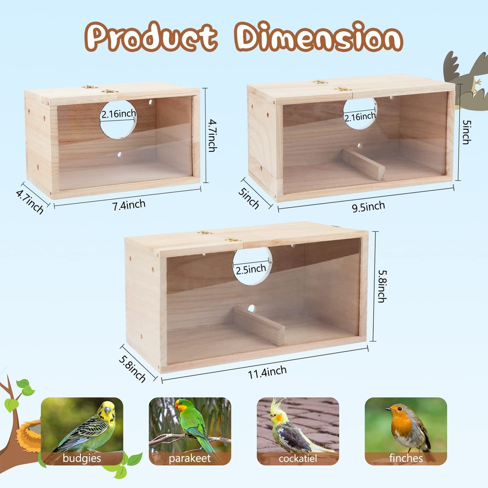 GINDOOR Parakeet Nesting Box Transparent Bird M, Horizontal Breeding