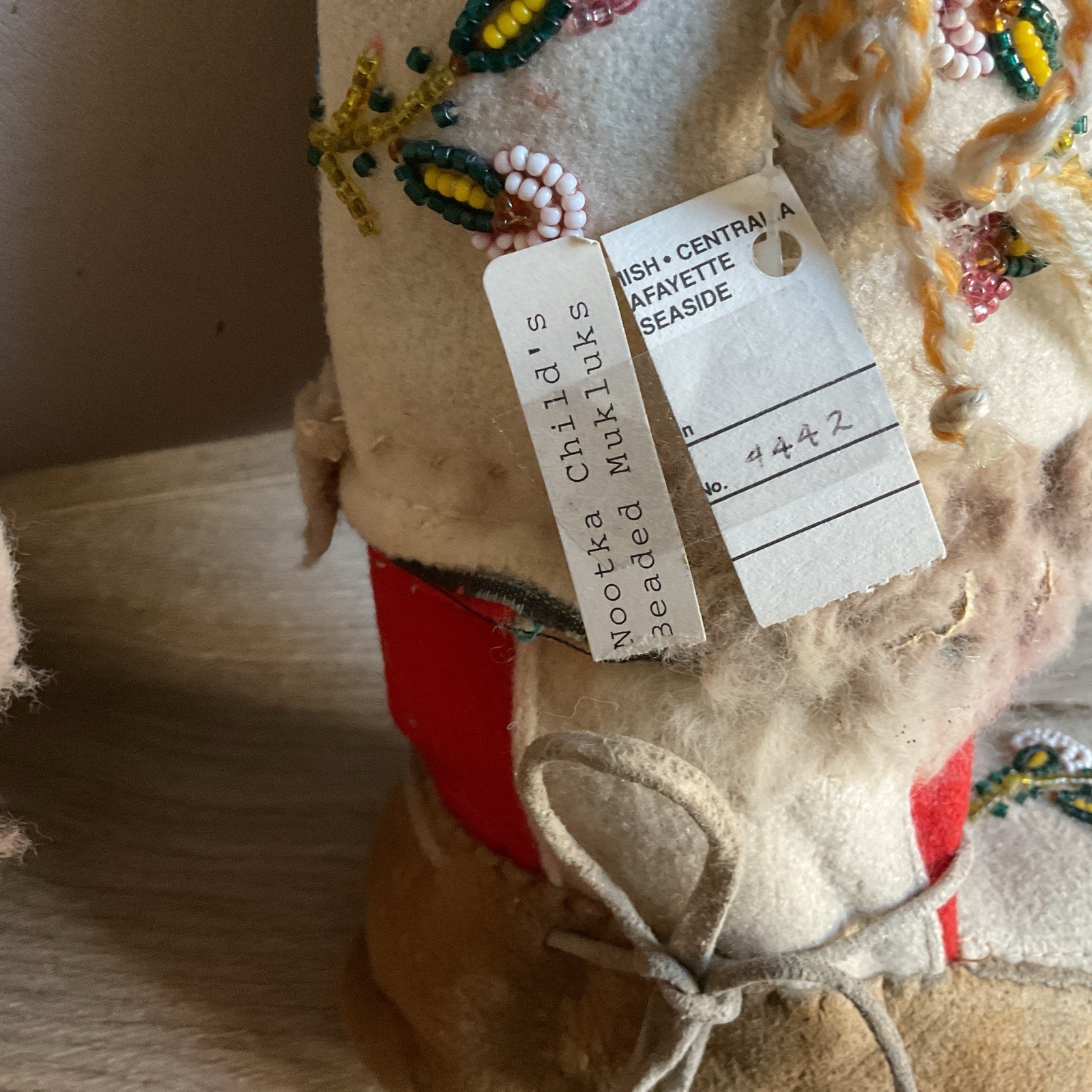 Vintage Nootka Child Beaded Mukluks Moccasin Boots Fur Trim Native American