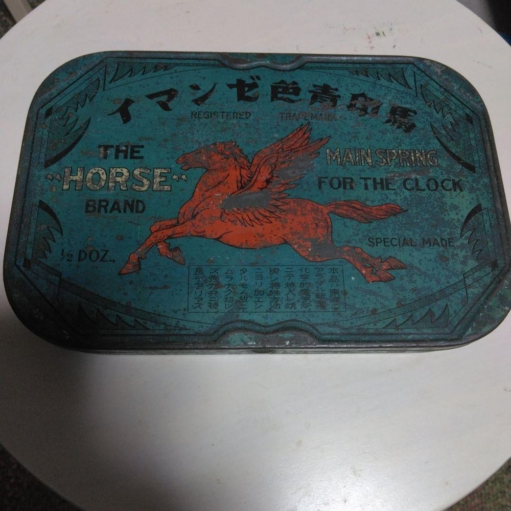 Showa retro blue spring can tin case