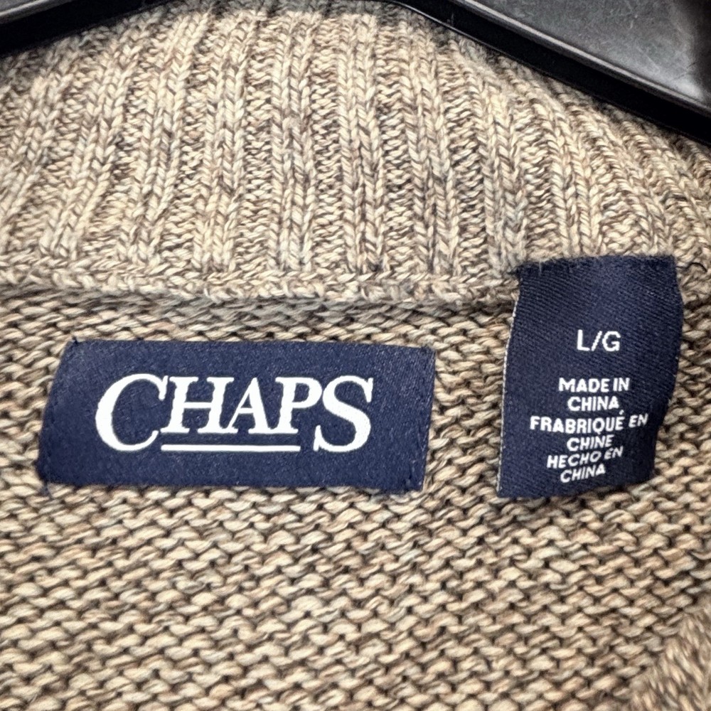Chaps jumper size large mens button neck oatmeal brown Pullover Elbow Patch