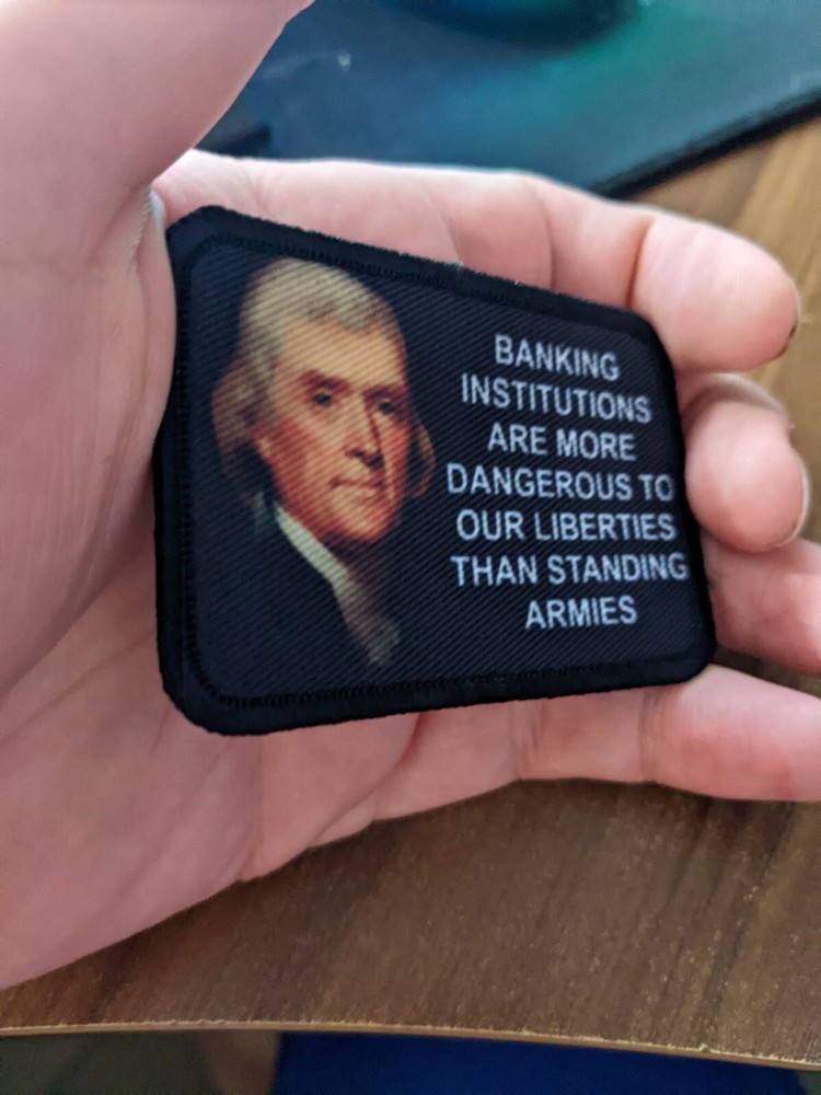 Morale Patch Thomas Jefferson Banks are dangerous 2"x3" hook & loop tactical