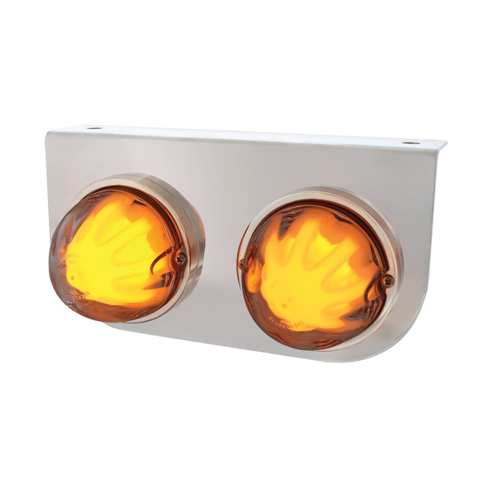 Light Bracket w/ Two 9 LED Dual Function "GLO" Lights - Amber LED/Clear Lens