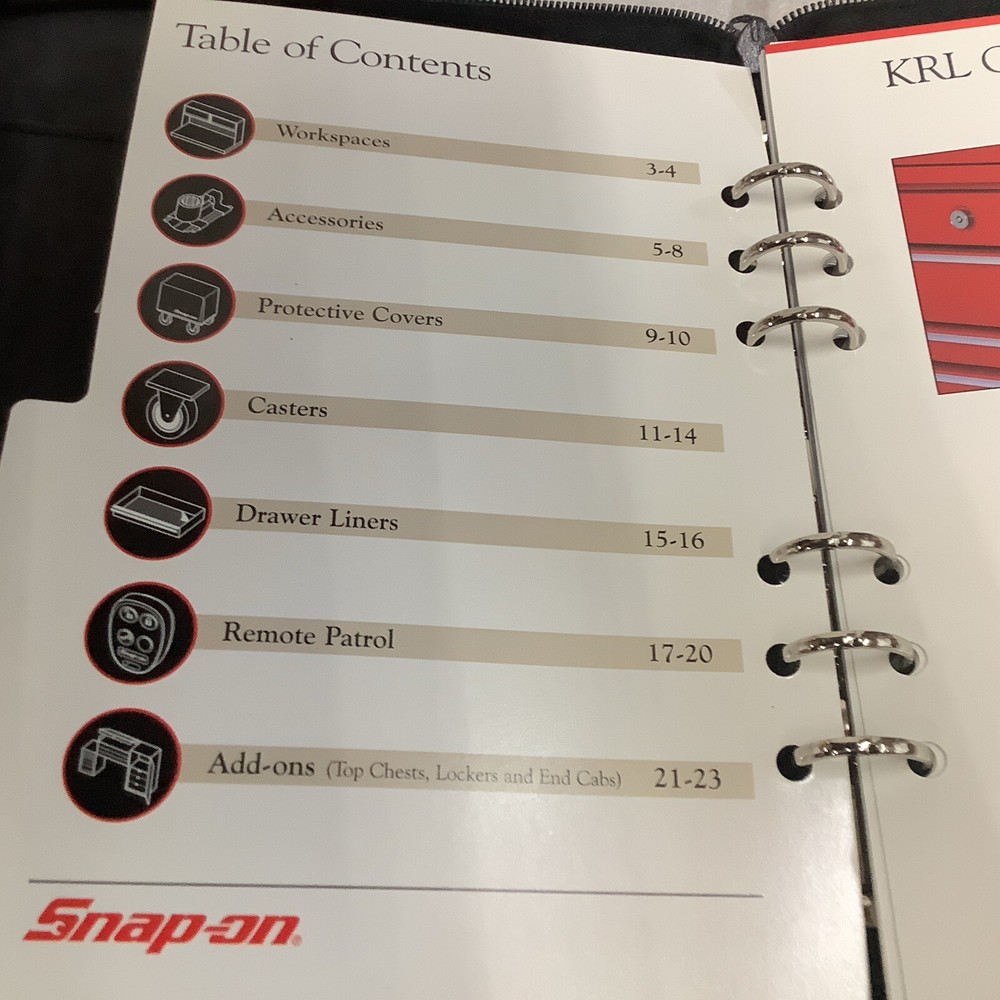 V. Snap On Owners Manual with Binder KRL Tool Box