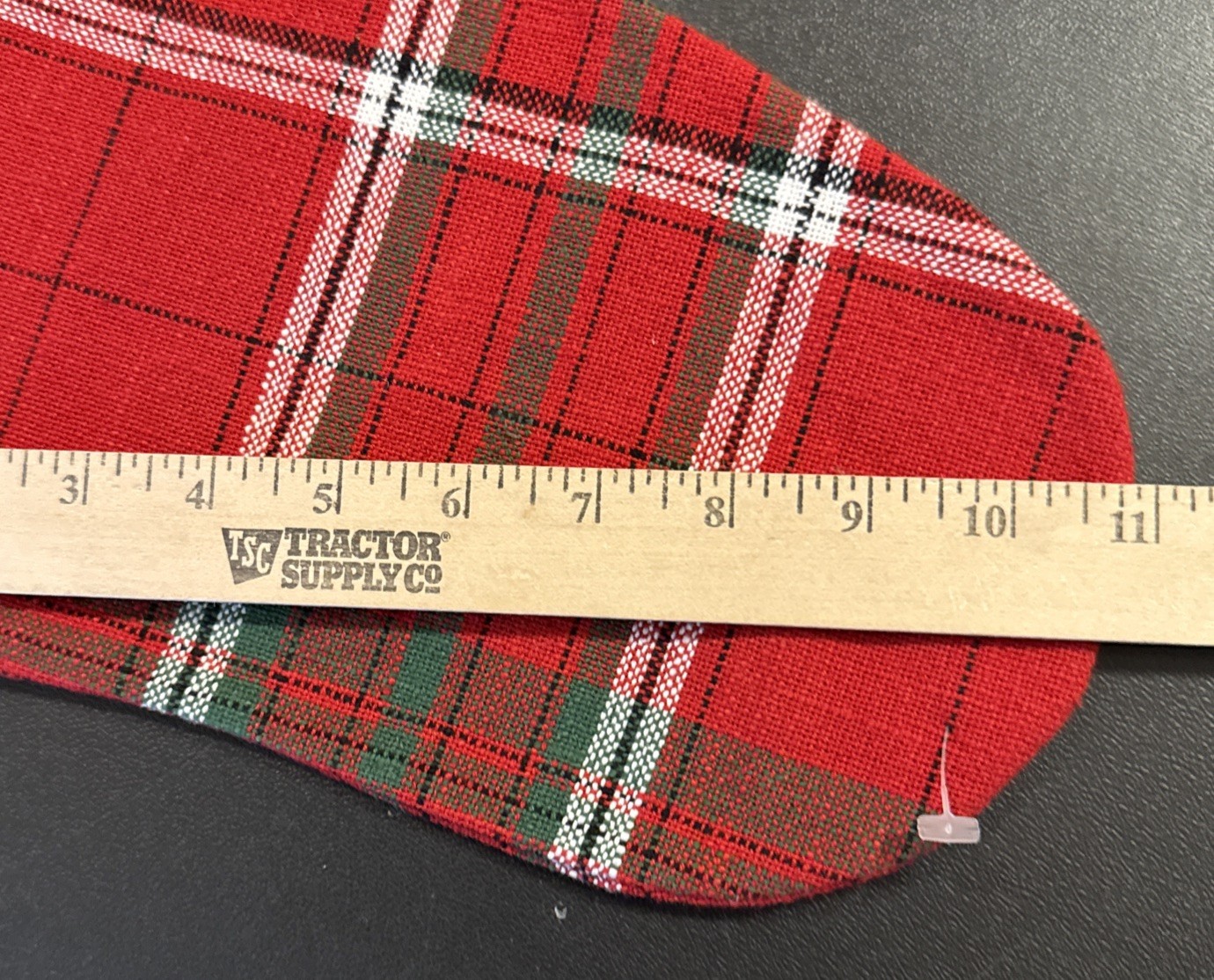 Tag Sleigh Ride Plaid Pom Pom Tassel Holiday Christmas Stocking 17 Inch NEW