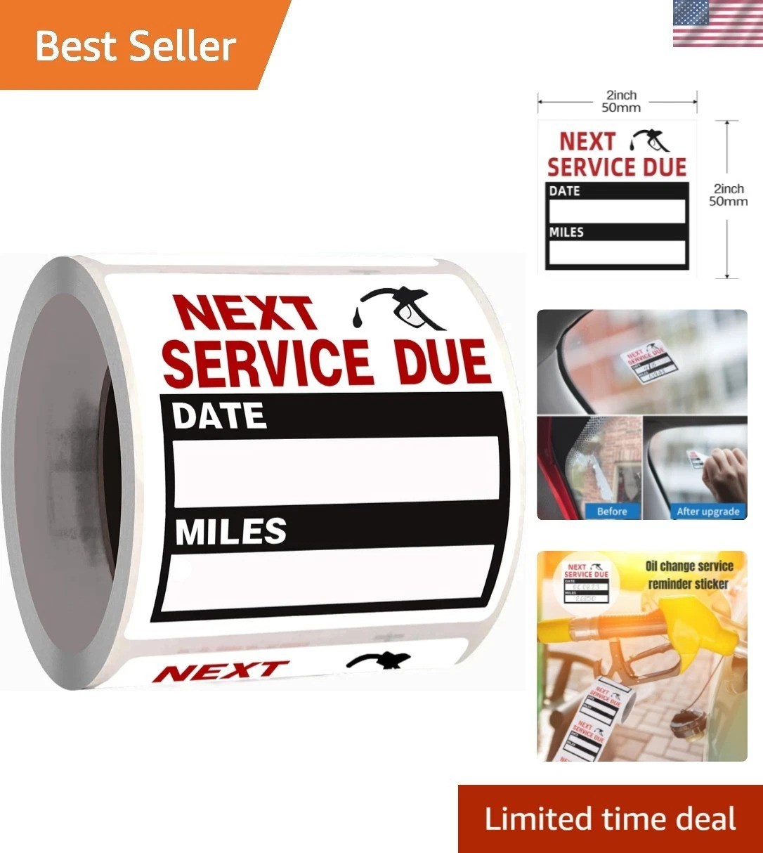 Convenient 2x2 Oil Change Service Reminder Labels - 100 Roll for Windshield