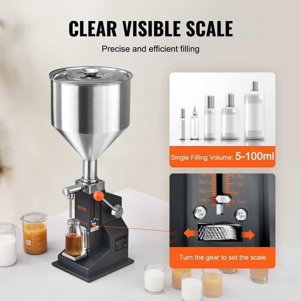 Manual Paste Liquid Filling Machine, 5-100ml Bottle Filler, Adjustable Bottle