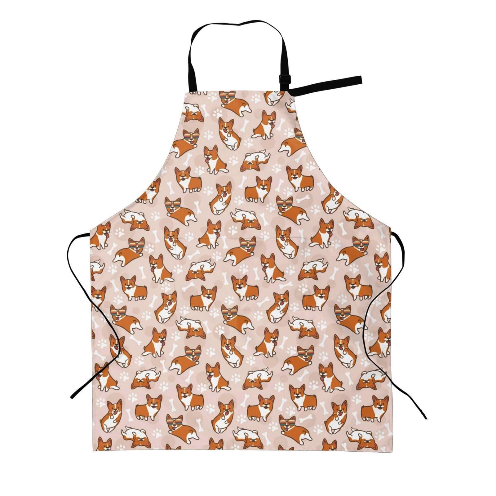Cute Aprons for Women Men with Pockets Adjustable Neck Kitchen Cooking Corgi
