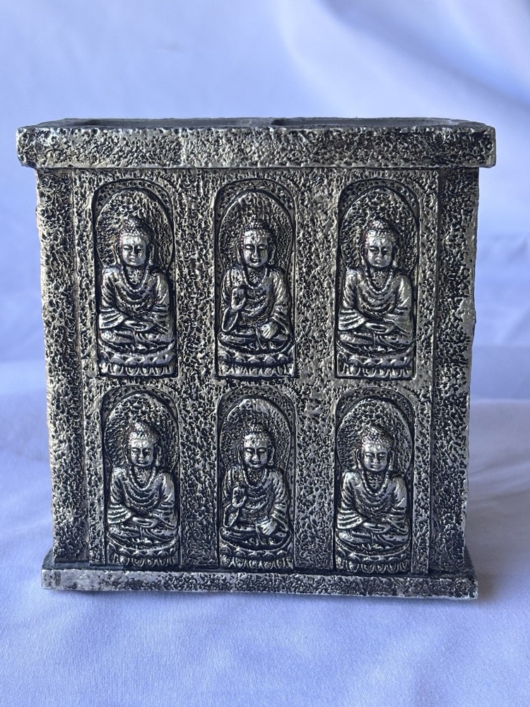 Buddha Polyresin Silver Tone Toothbrush/Toothpaste Holder or Planter