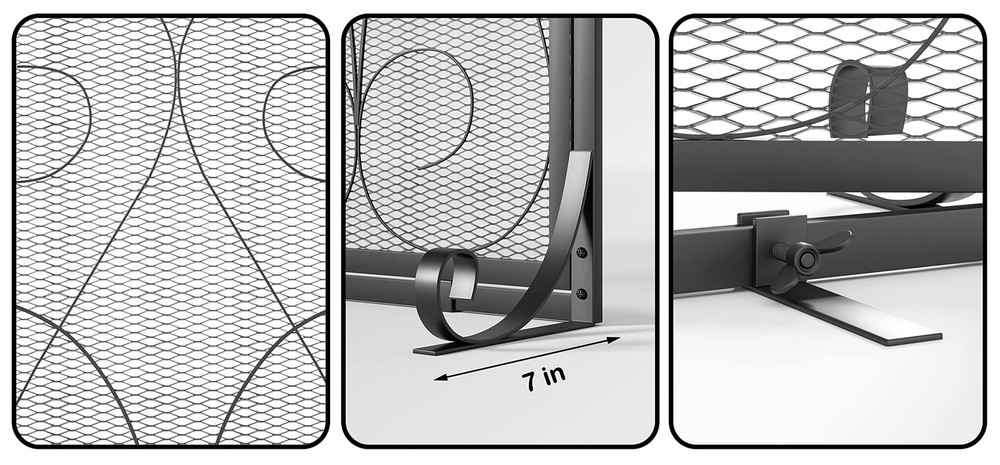 2-Panel Fireplace Screen with Doors Handcrafted Wrought Iron Decorative Mesh,...
