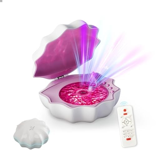 Ocean Wave Projector Light, Shell Night Light Built-in Bluetooth Speaker, Pink