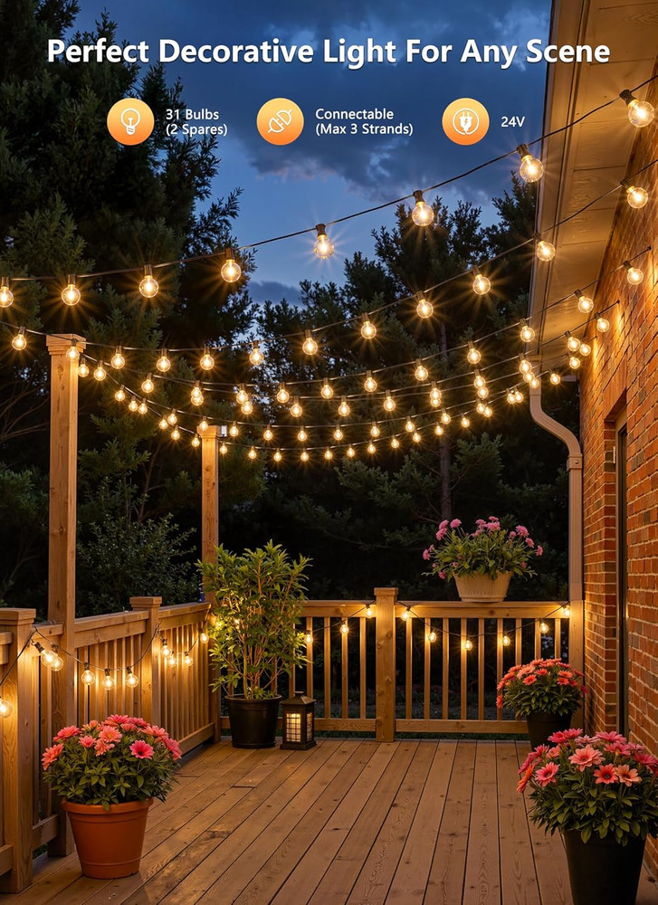 Outdoor String Lights with Remote, 100Ft Outside Waterproof Light with Dimmable