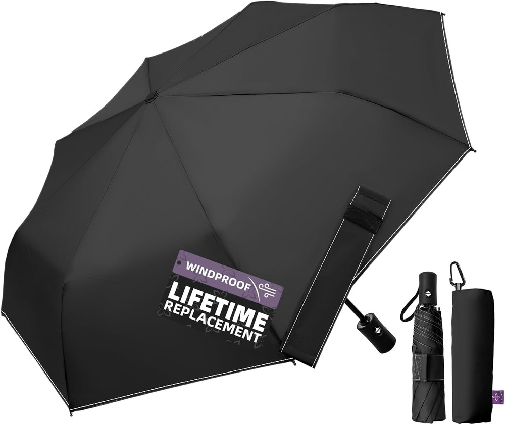 Compact Travel Windproof Umbrella, 43" Auto Open/Close Folding Quick Dry Umbrell