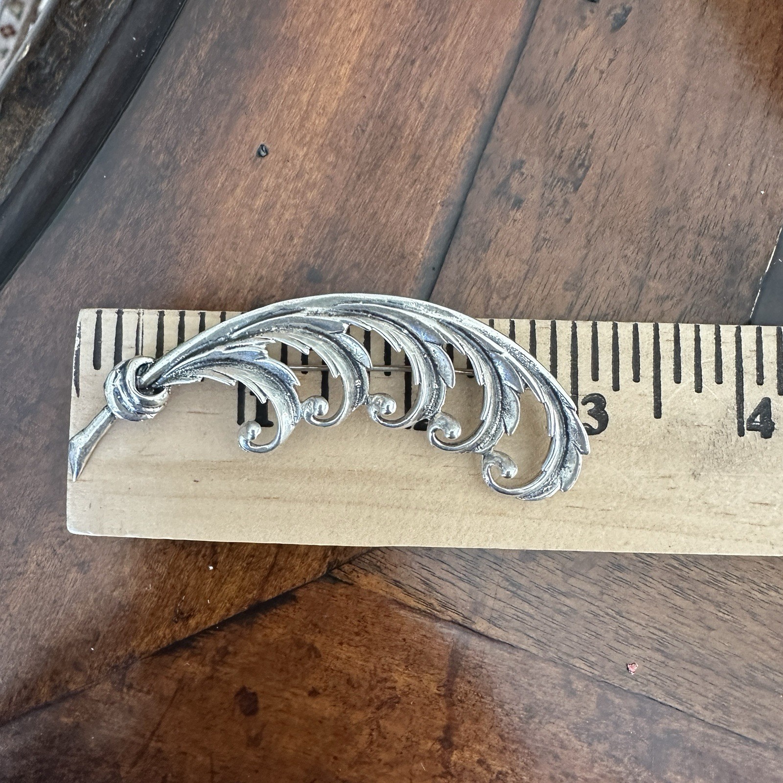 Vintage Sterling by Jewelart Pin Brooch 3 Inch Feather Scroll Signed MCM 12.6g