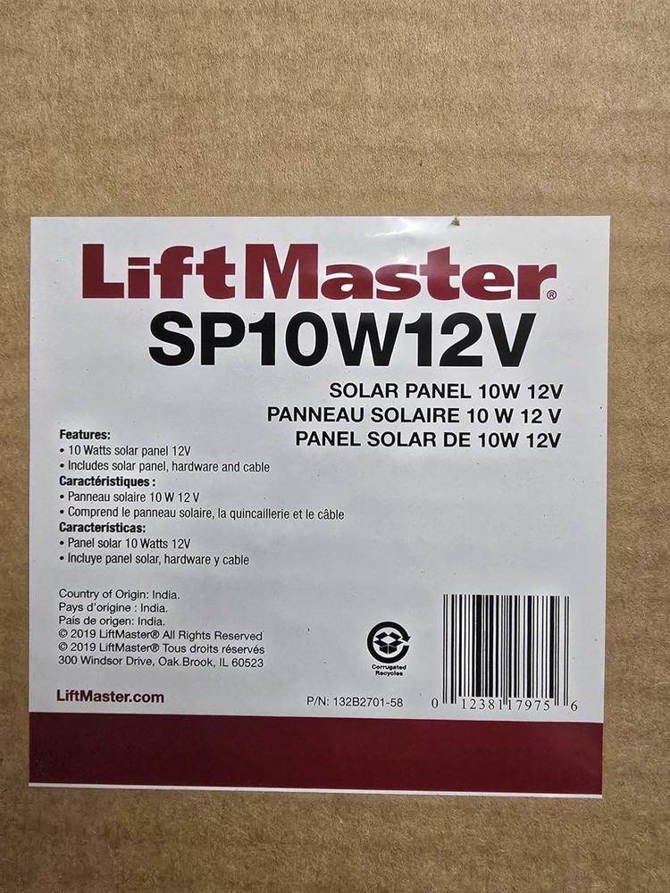 Liftmaster SP10W12V 10 Watts Solar Panel Suitable for various gate operators