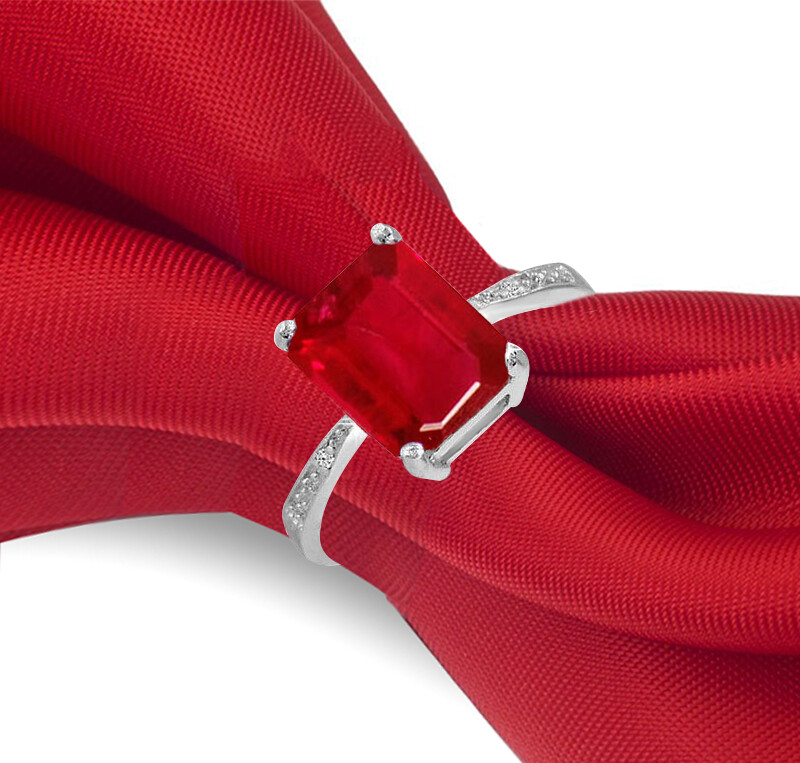 4.00 CTTW Lab Created Ruby Emerald Cut Sterling Silver Ring Sizes 6 - 9