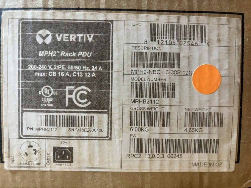 Vertiv MPH2 MPHB2112 Horizontal Rack PDU