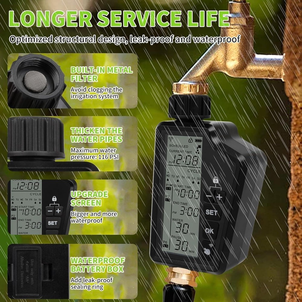 Smart WiFi Garden Hose Water Timer Sprinkler Controller with Rain Delay