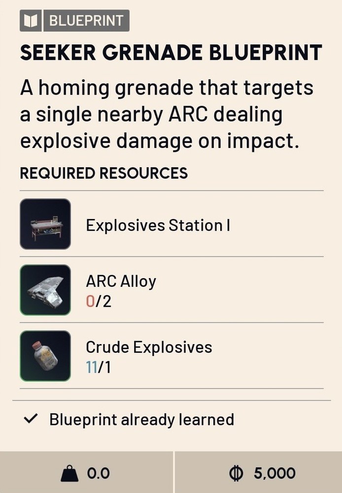 Seeker Grenade Blueprint - Arc Raiders - All Platforms