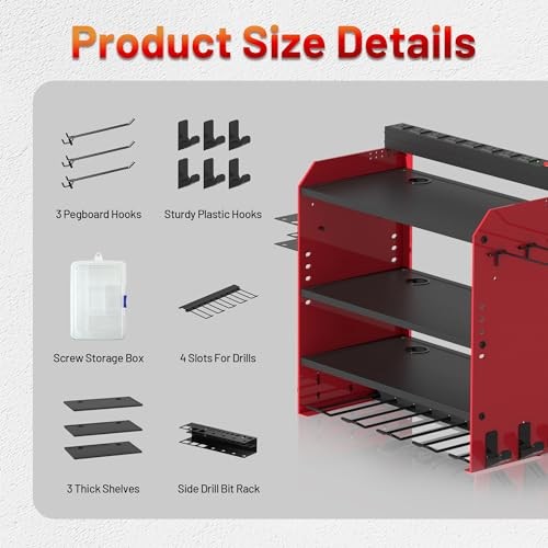 Power Tool Organizer Wall Mount with Charging Station, Garage 4 Drill 4 layer