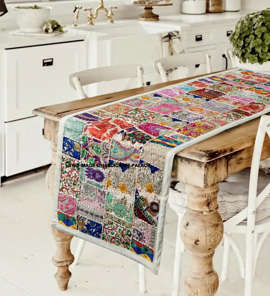 Indian Cotton Runner Patchwork Wall Hanging Embroidered Bar Table Runner Decor