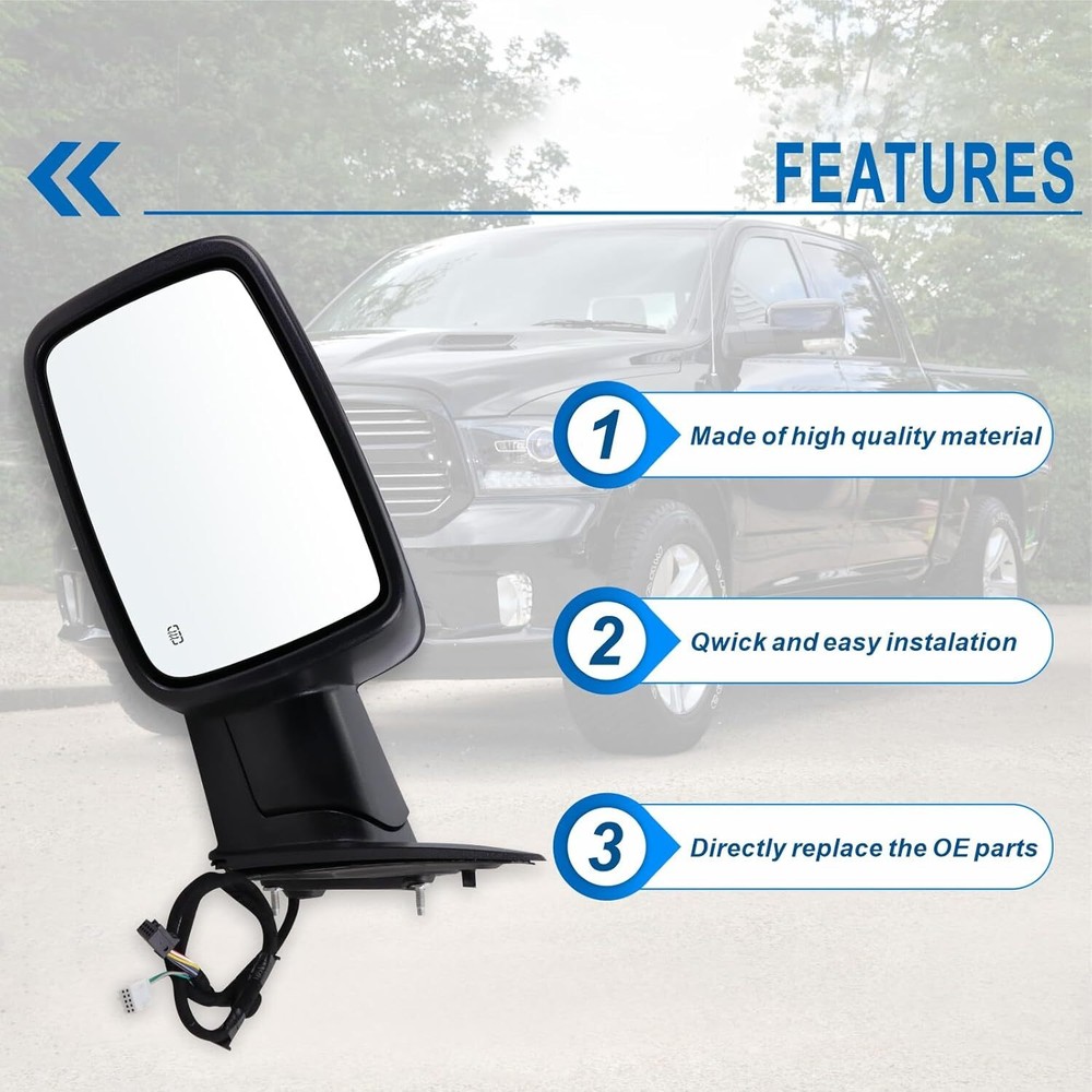 Left/Driver For 2013-2019 Dodge Ram 1500 Power Fold +Heated+ Temp Sensor Mirror