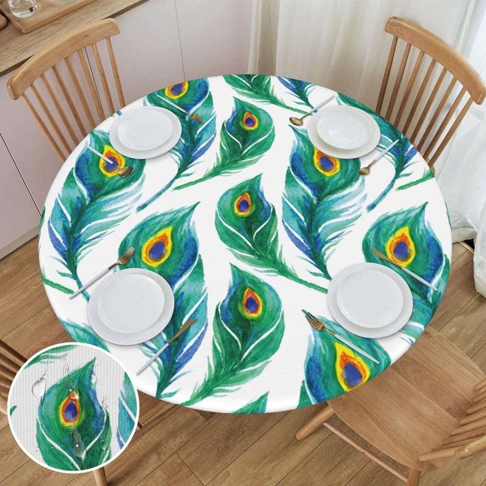 Round Fitted Table Covers Elastic Edge Circle Tablecloth for Dining Party