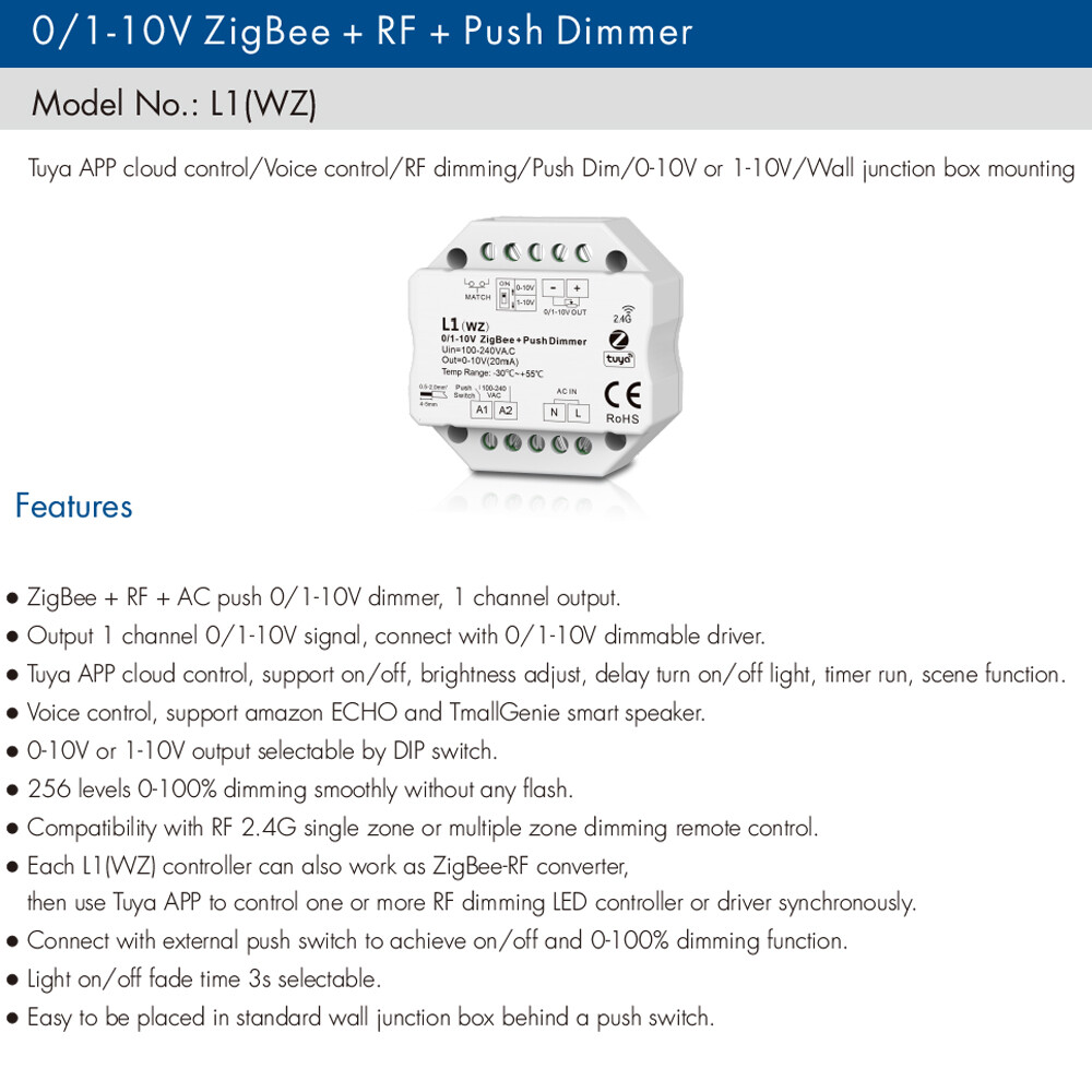 1-4Pack Zigbee 0-10V AC LED Dimmer Switch Module Wireless Remote Control fr Lamp