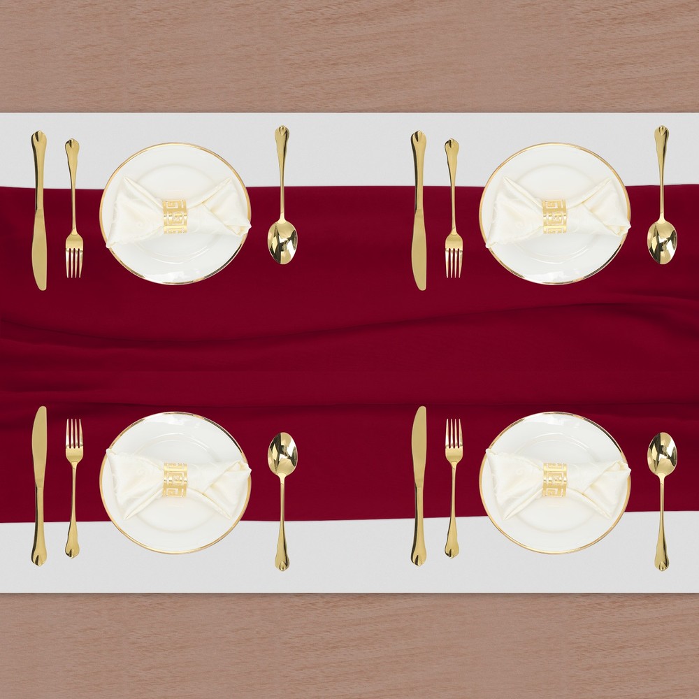 2 Pcs Wine Red Chiffon Table Runner 27.5" x 118" Romantic Table Runner