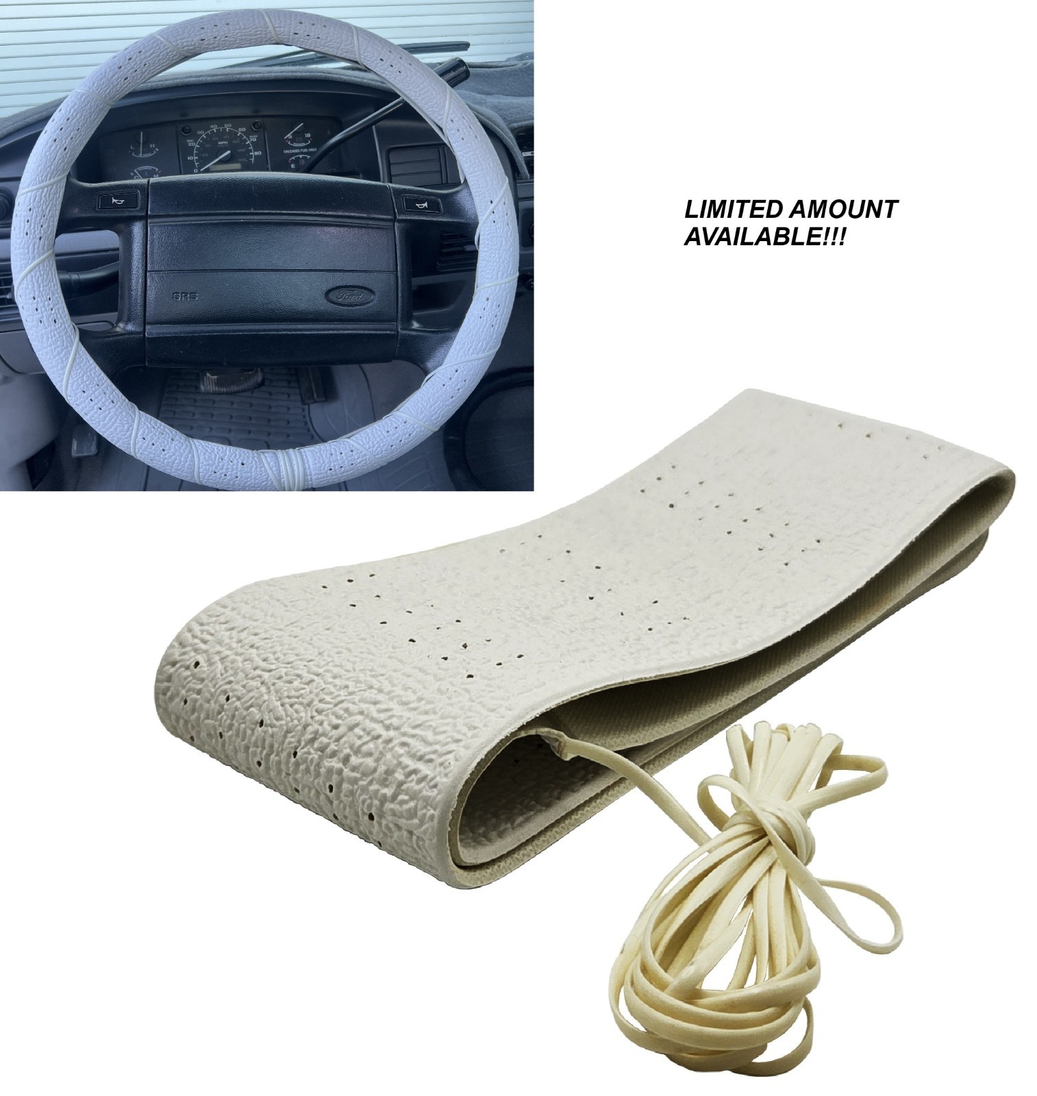 Classic Grip Synthetic Vinyl Old School Wrap Steering Wheel Cover White 14-16"