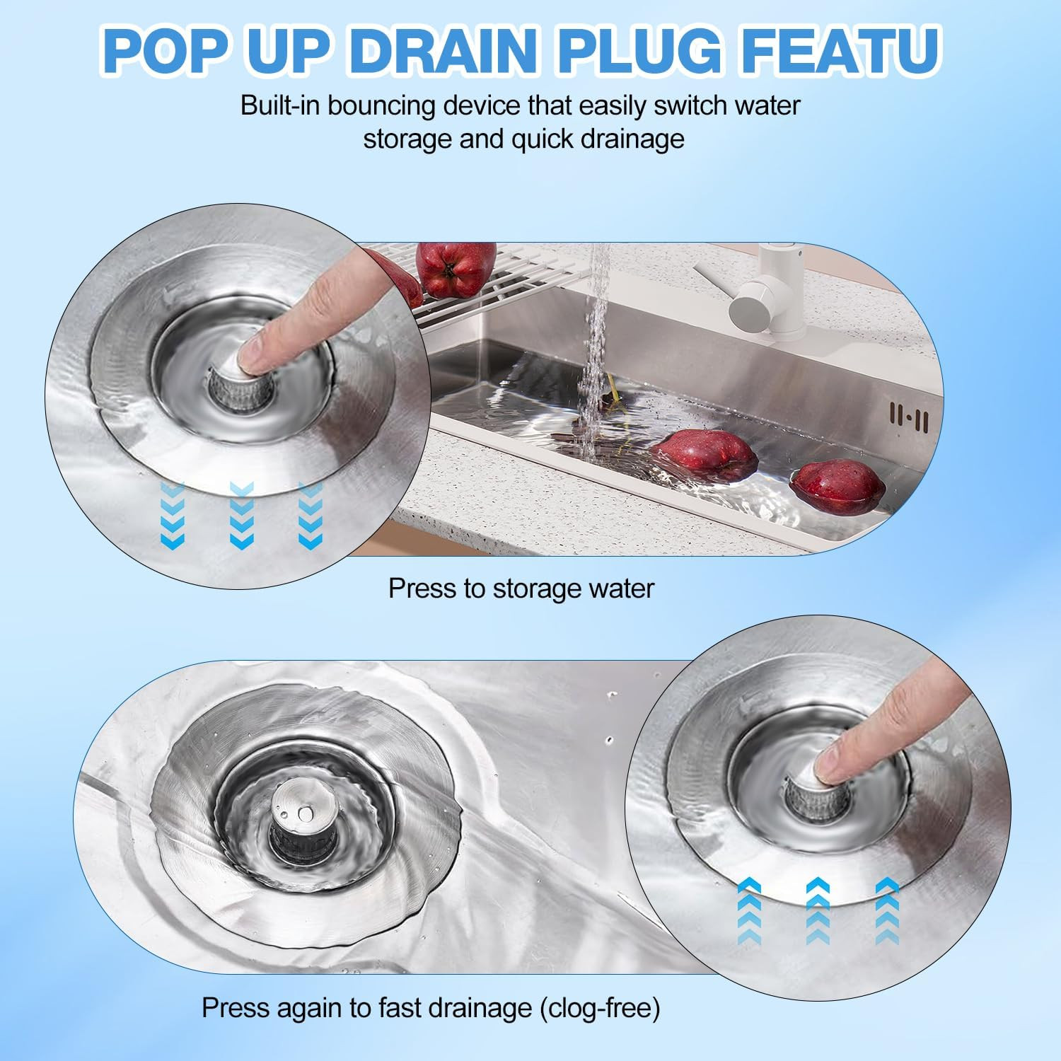 Upgraded 3 in 1 Kitchen Sink Drain Strainer Stopper,Stainless Steel Wrap Around