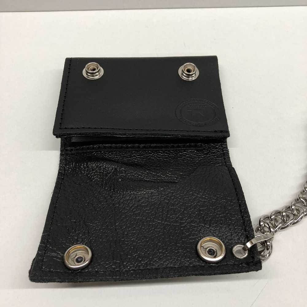 IRON CROSS BLUE FLAMES TRIFOLD LEATHER WALLET WITH CHAIN