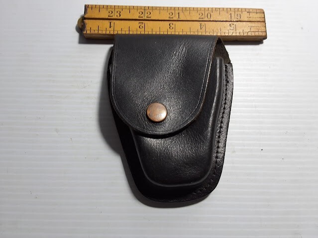 Vintage Black Leather Handcuff Pouch Case Button Closure