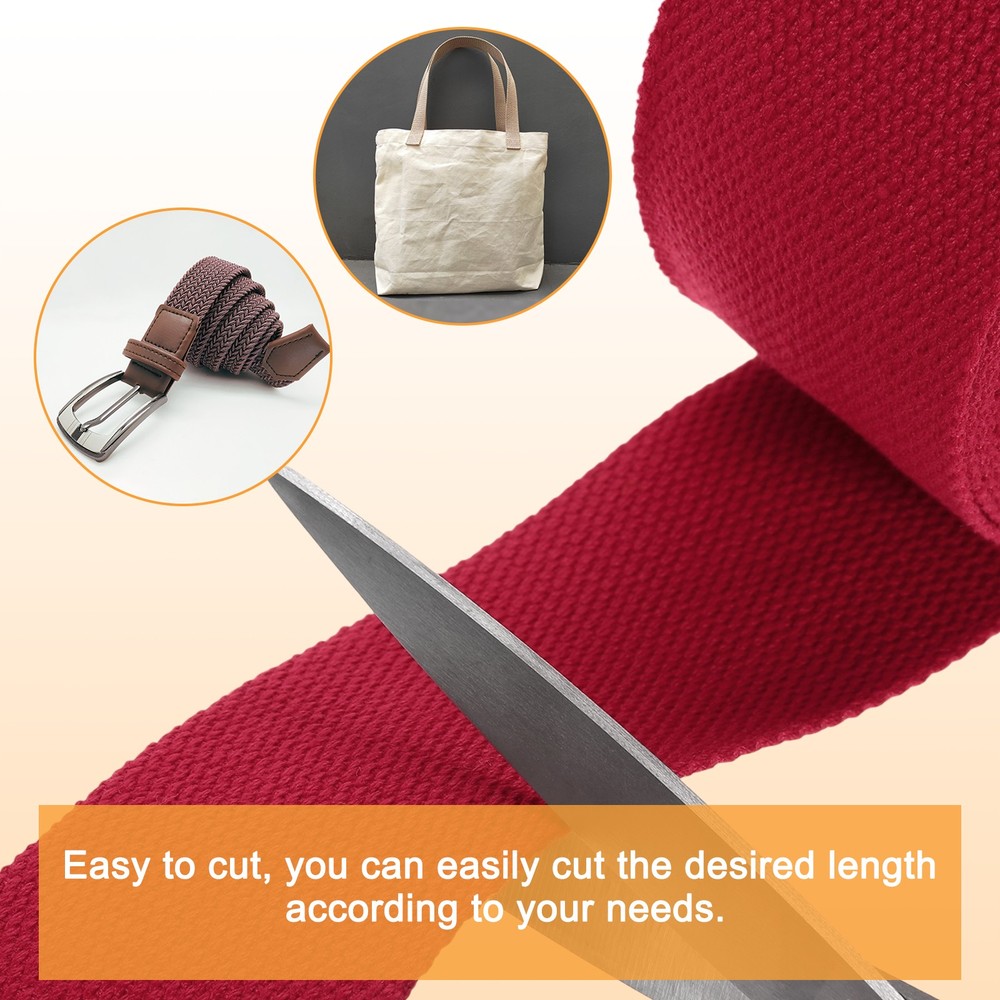 Cotton Webbing 2 Inch 11 Yard Polyester Cotton Webbing Strap, Dark Red