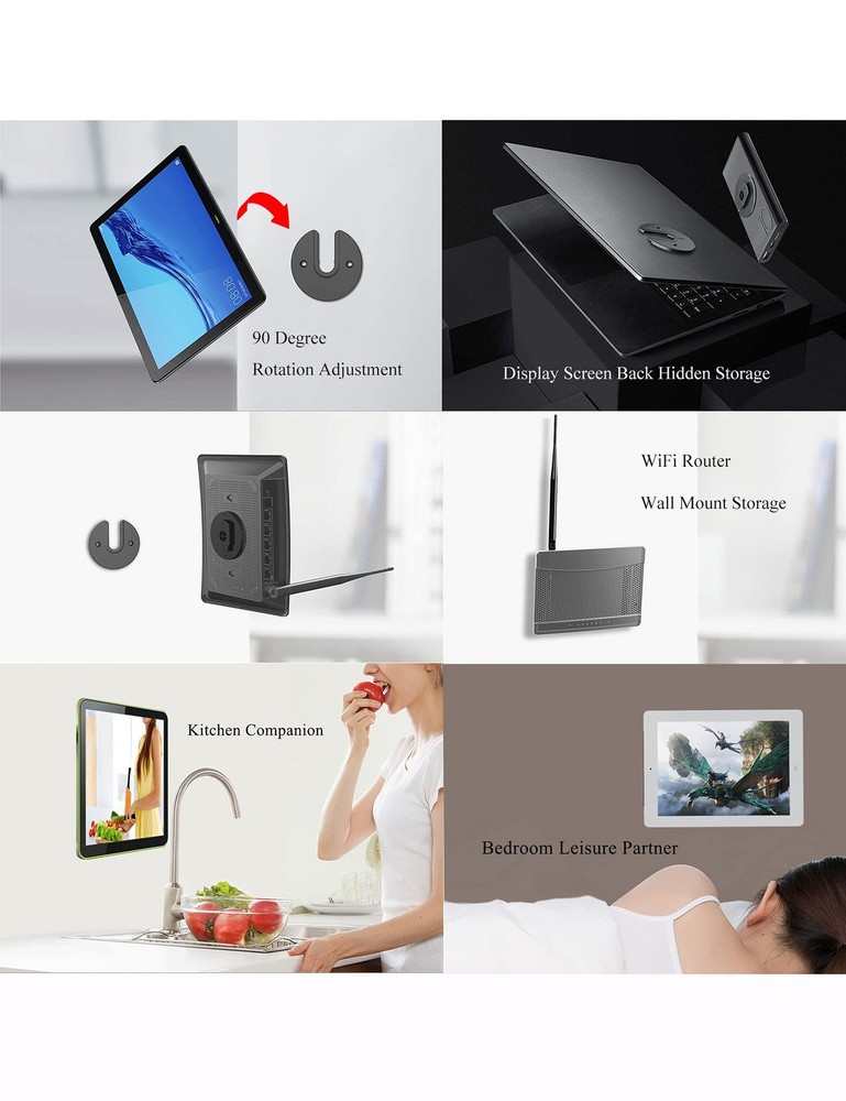 NOTMBESTM Universal Tablet Wall Mount Adjustable 90 Degrees Rotating Black