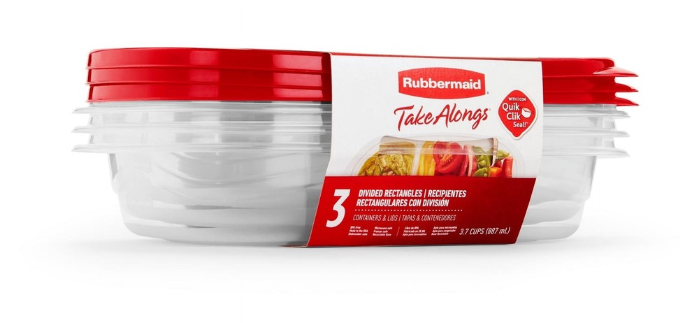 (2 pack) Take alongs Divided Rectangular Food Storage Containers,3.7 Cup, 3-Pack