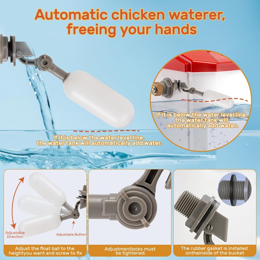 Automatic Chicken Waterer Float Control Stainless Steel Hose Poultry