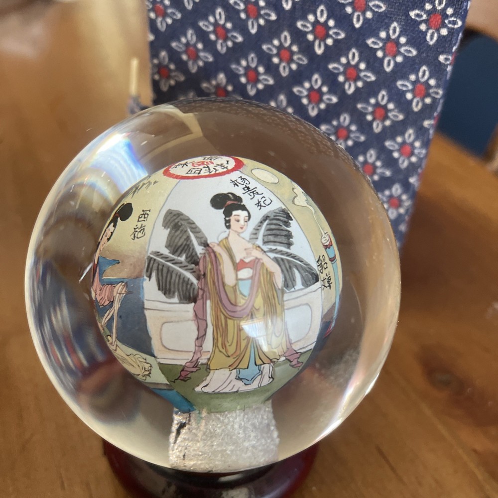 Chinese Reverse Painted Rotating Crystal Ball on base