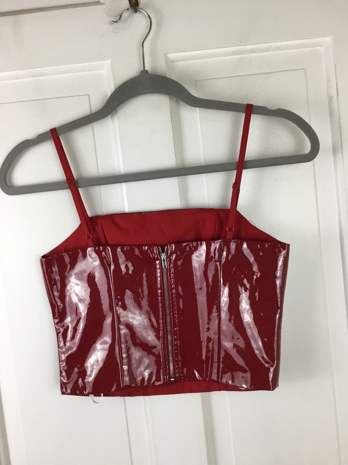 Superdown Red Faux Leather Corset top Zip Back Adjustable Strap EUC