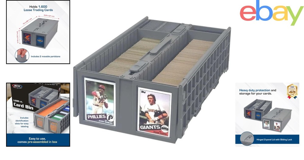 Efficient Storage Solution for Pokémon, MTG & Sports Cards, Gray Plastic Box