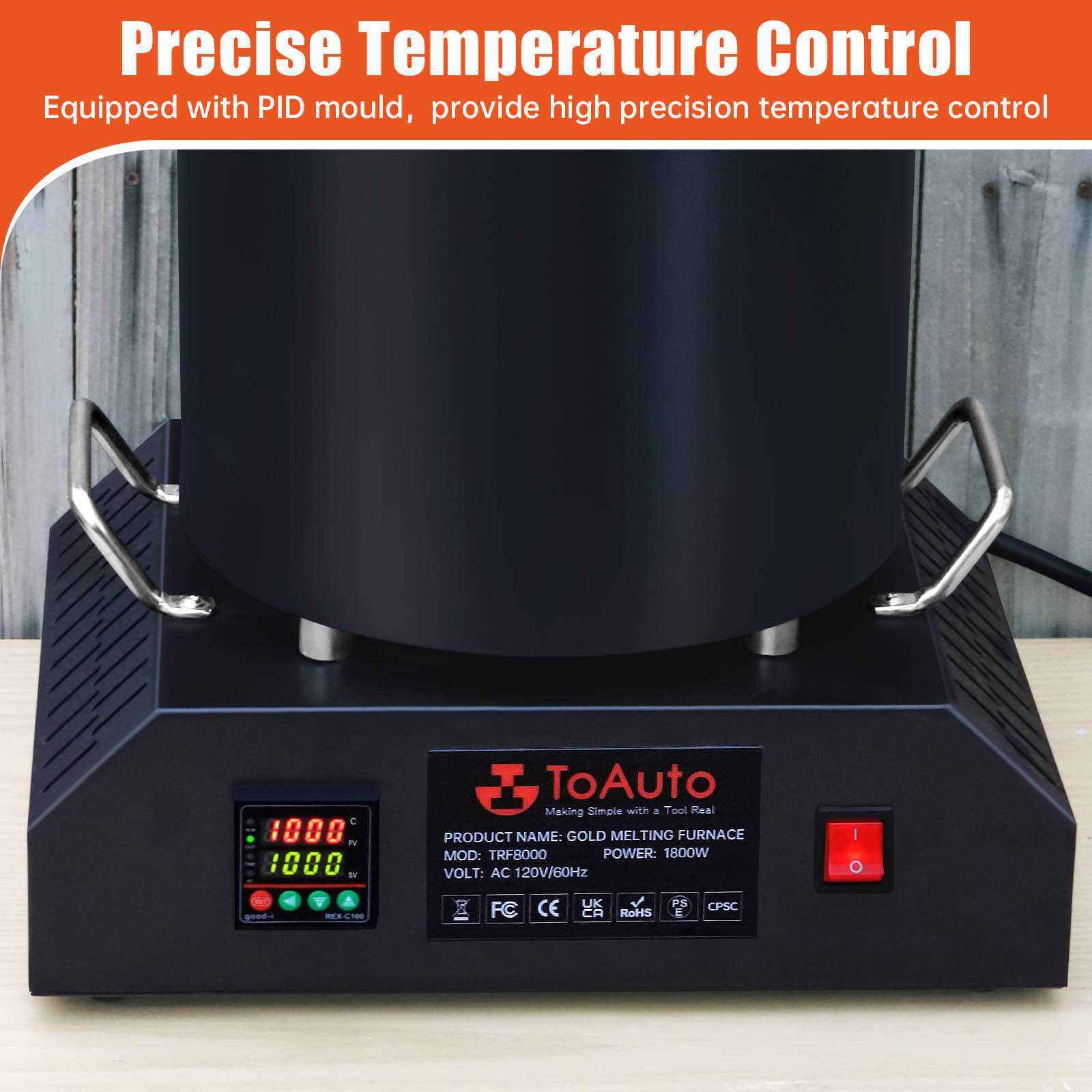 TOAUTO 8KG Electric Aluminum Melting Furnace 1800W Smelter Temperature Control