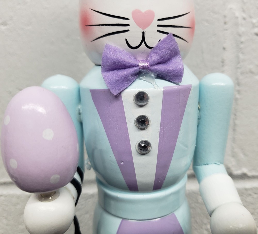 Wooden Christmas Nutcracker, 12", LIGHT BLUE EASTER RABBIT/BUNNY WITH EGG, TJM