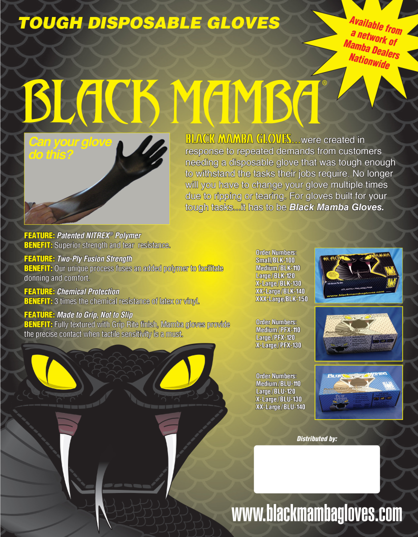 Black Mamba Gloves; Disposable Nitrile Mechanic Glove; HVAC Utility Heavy Duty
