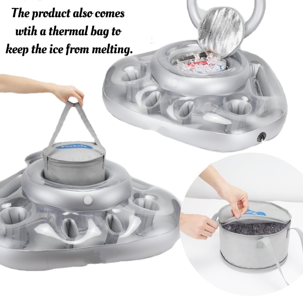 Inflatable Pool Cooler Can Beverage Float 5L Portable PVC Silver