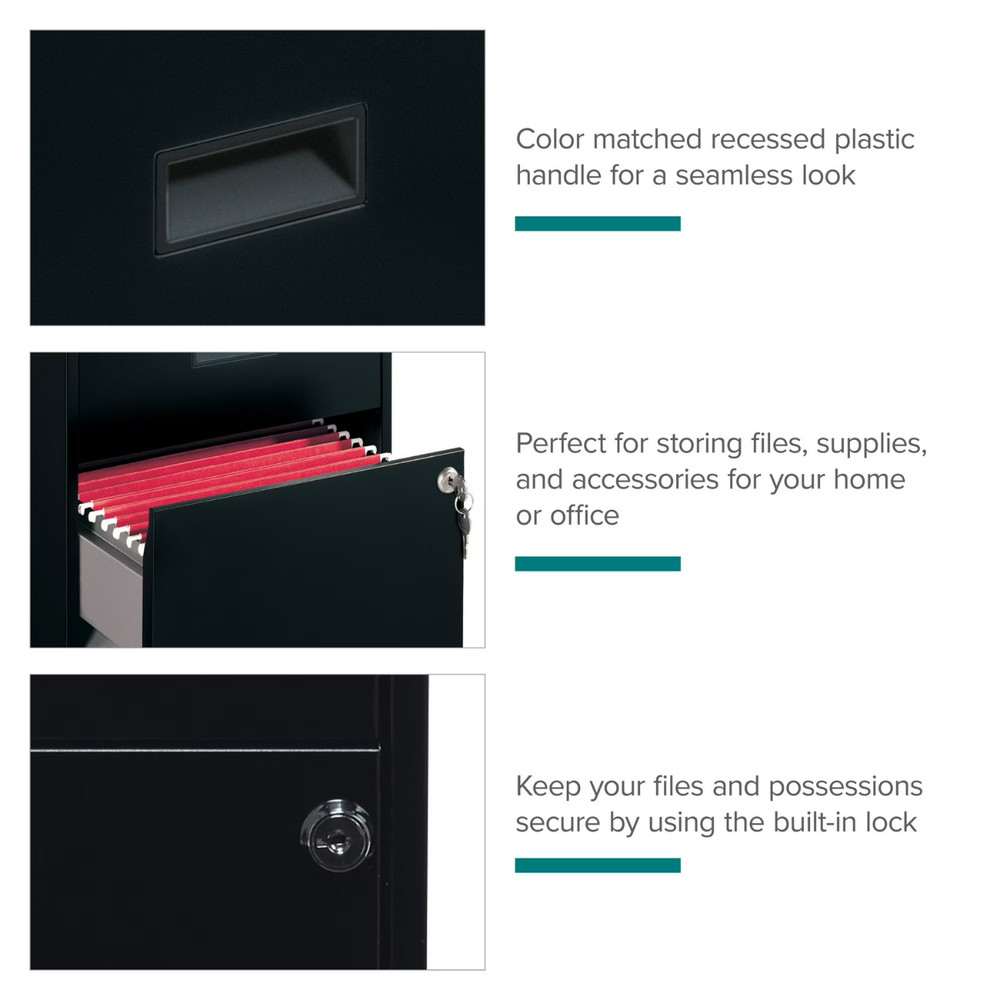 Space Solutions 18" Deep 2 Drawer Letter Width Vertical File Cabinet, Black