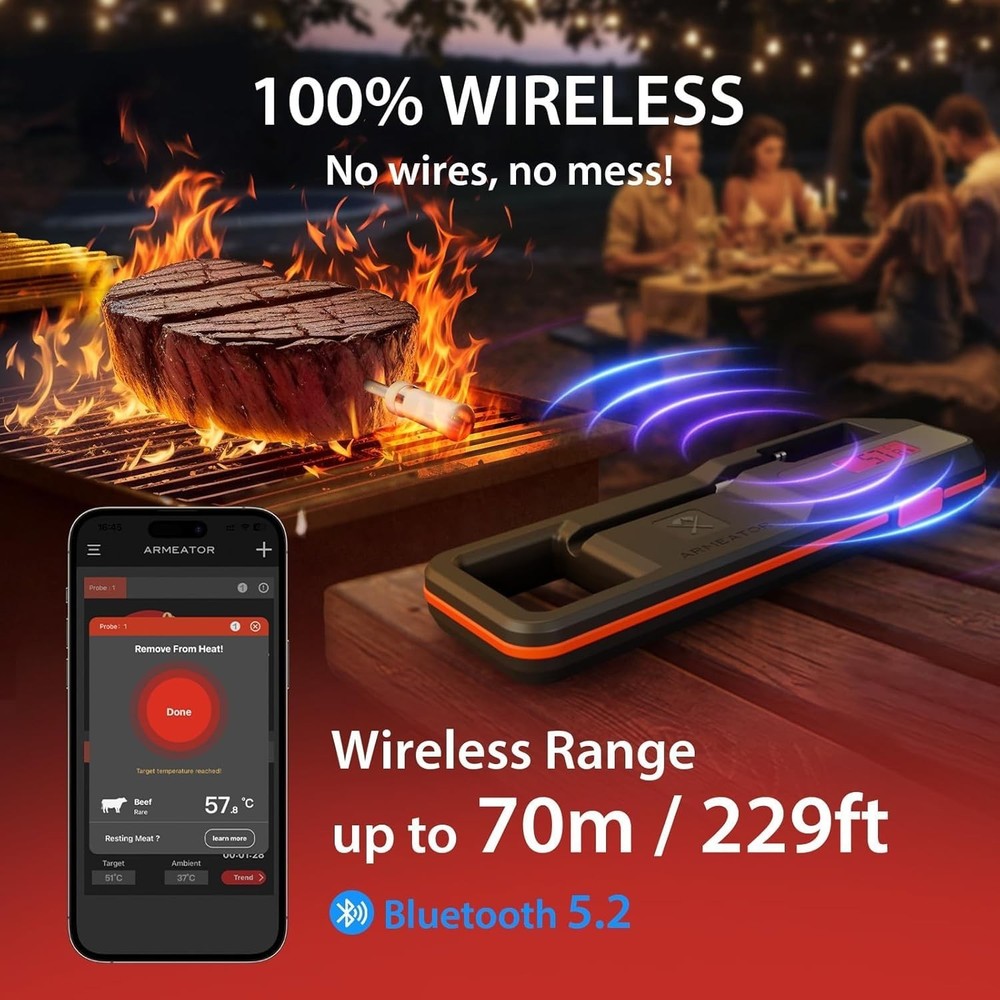 Wireless Bluetooth Meat Thermometer with Dual Sensors- Long Range Bluetooth M...