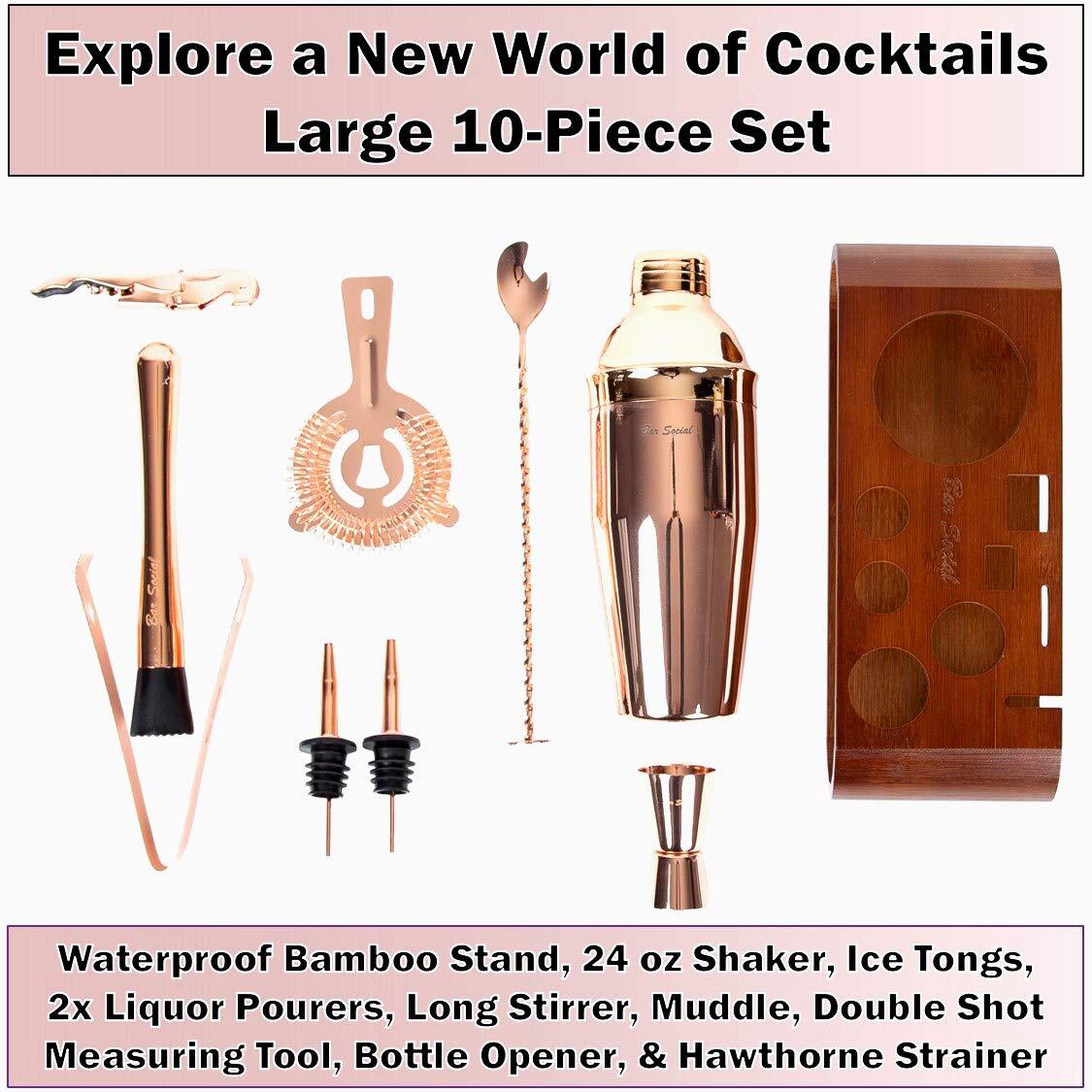 Bar Social 10 piece Bartender Cocktail Kit w/ Stand- Rose Gold - Stainless Steel