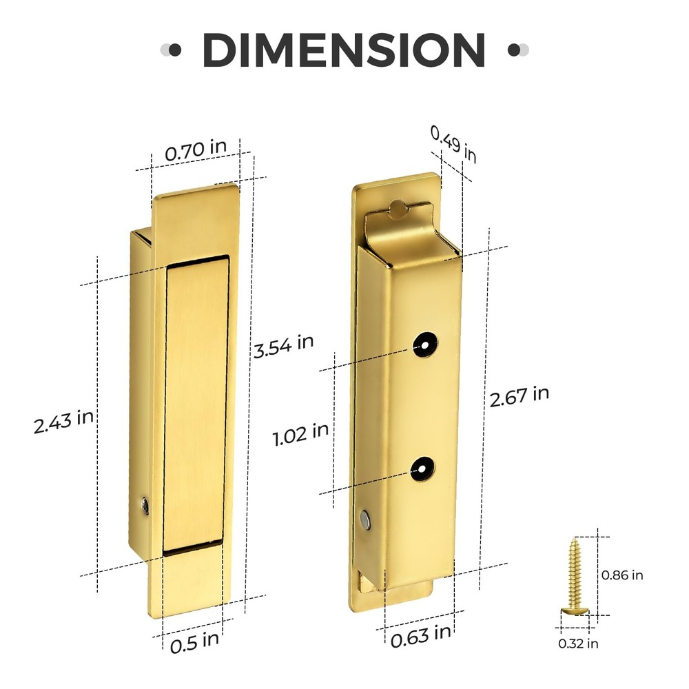 4 PCS Satin Brass Pocket Door Pull Handle Edge Pull Flush Mount Sliding Doors
