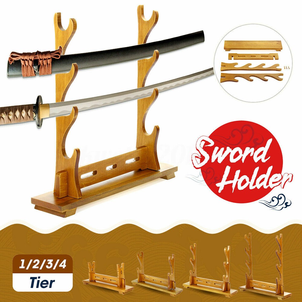Wood Samurai Sword Katana Holder Stand Bracket Assembly Display Rack 1~4 Tier